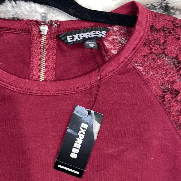 EXPRESS:Maroon Mini Dress Lace Quarter Sleeve NWT - Picture 4 of 6